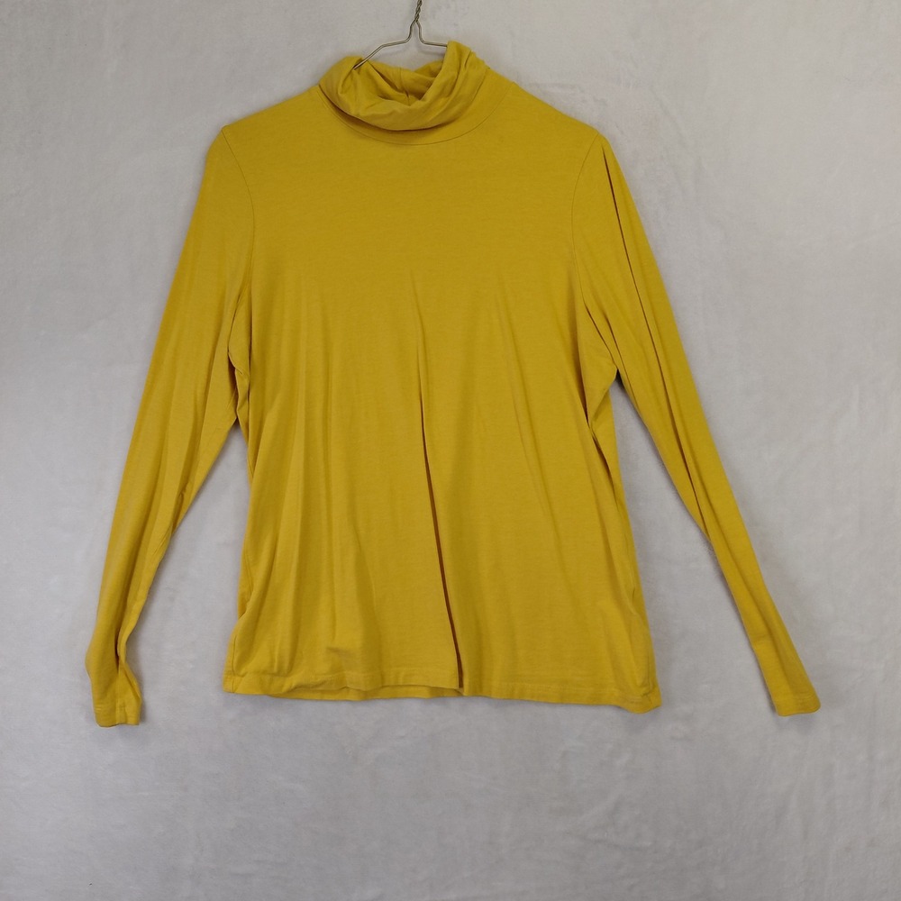 Lands End Womens Mustard Yellow Cotton Blend Turtleneck Top Size M 10-12